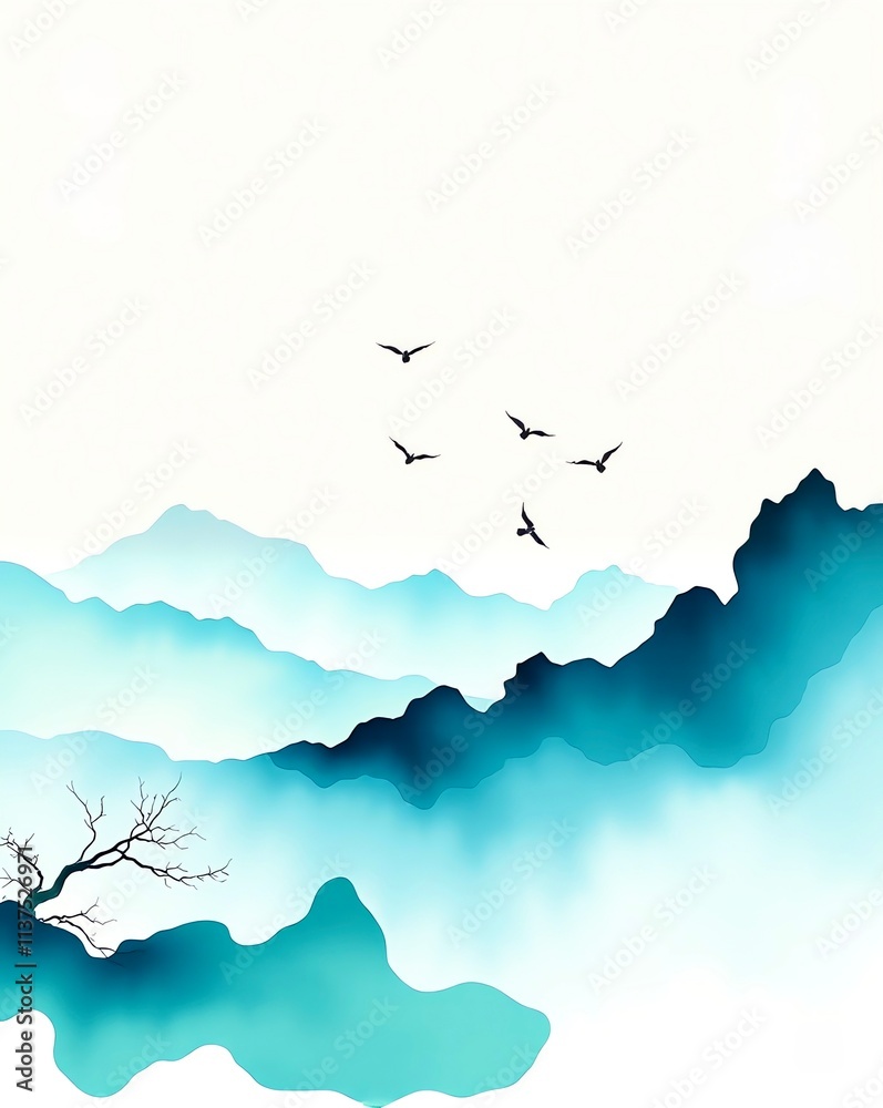 Watercolor Style Chinese Landscape. Watercolor Style Chinese Landscape.