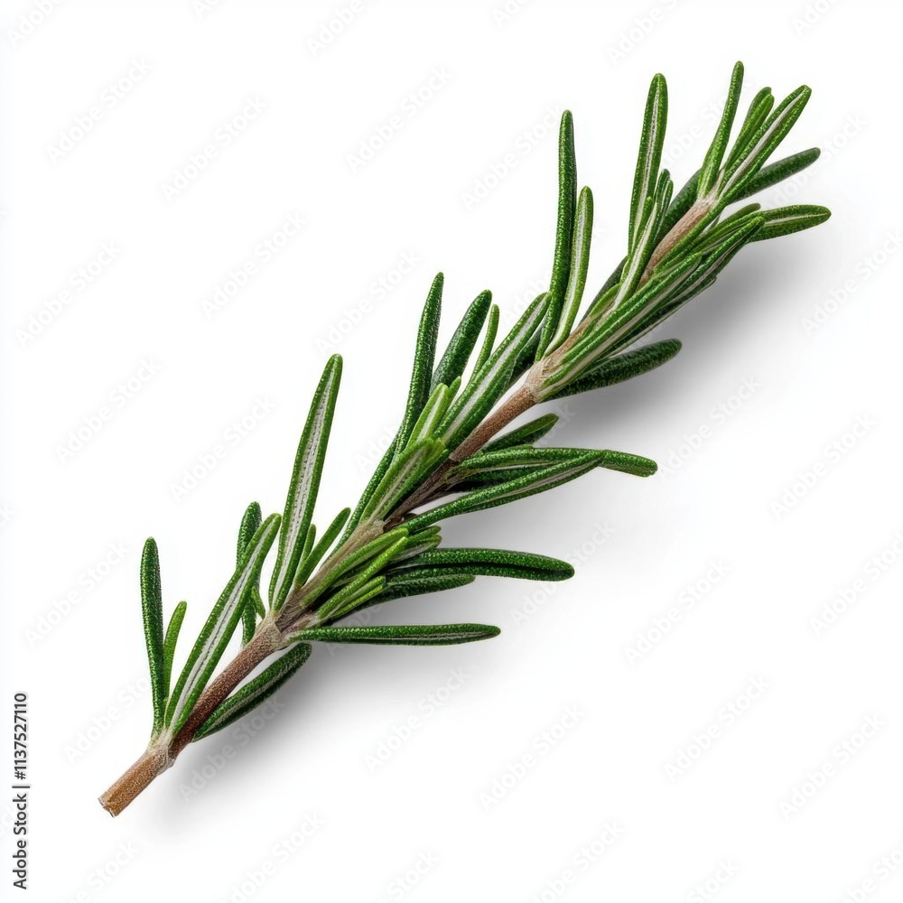 Fototapeta premium A photostock of a sprig of fresh rosemary, isolated on a clean white background, aromatic and natural, High Quality