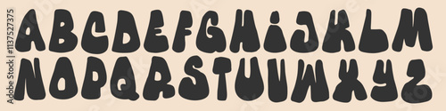 Retro 60s, 70s style groovy alphabet. ABC vintage art. Funky doodle font