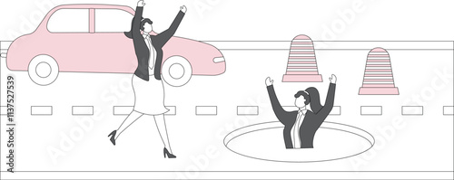 A trap or snare, betrayal or jealousy, dishonest attempts, bad or evil competition, evil businesswomen pushing their colleagues into dangerous potholes