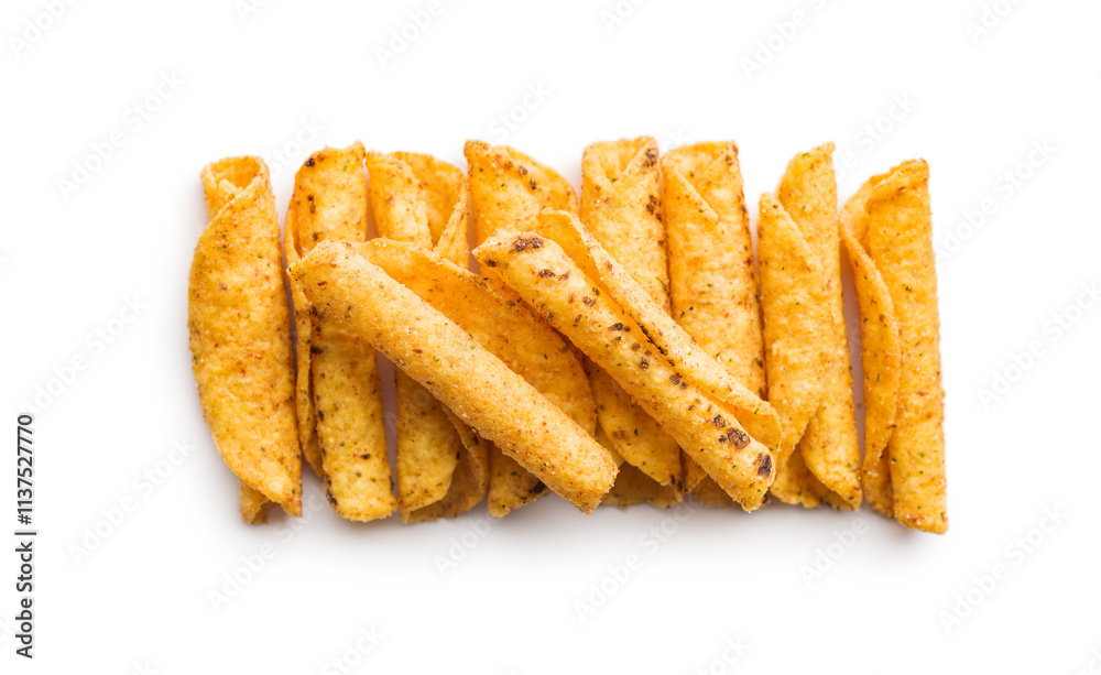 Rolled nachos tortilla chips isolated on white background. Rolled nachos tortilla chips isolated on white background.