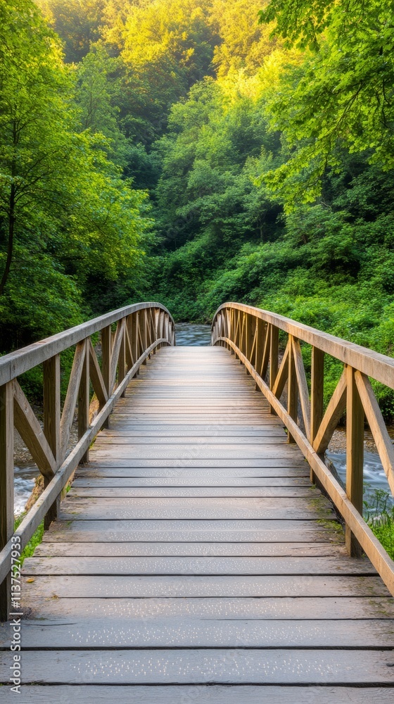 Morning Dew on Trails Wooden Bridge Nature Scene Lush Greenery Serene Viewpoint Tranquility Morning Dew on Trails Wooden Bridge Nature Scene Lush Greenery Serene Viewpoint Tranquility