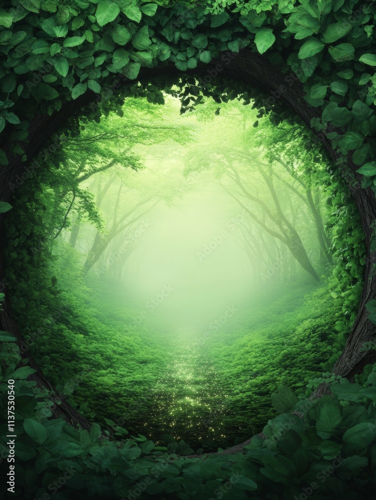 Fototapeta premium Morning Dew Trails in Lush Green Forest Serene Landscape Nature's Beauty