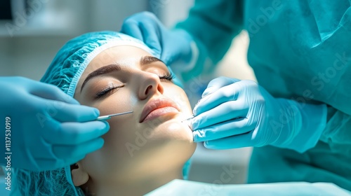 plastic surgery of the face. female patient at a plastic surgeon's appointment. face close up.