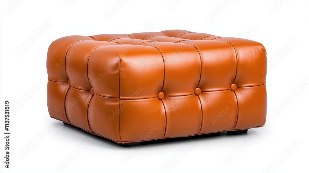Obraz premium A photostock of a tufted leather ottoman in rich brown tones, isolated on a white background, perfect for luxury furniture catalogs, High Quality