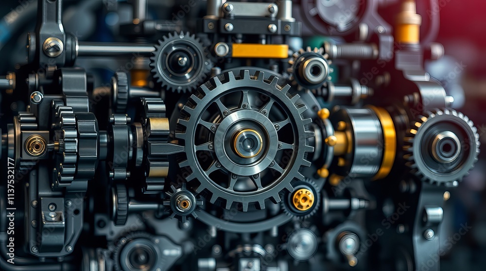Close-up view of intricate metallic gears, showcasing the complexity and precision of industrial machinery. Dark, sleek, and powerful. Close-up view of intricate metallic gears, showcasing the complexity and precision of industrial machinery. Dark, sleek, and powerful.