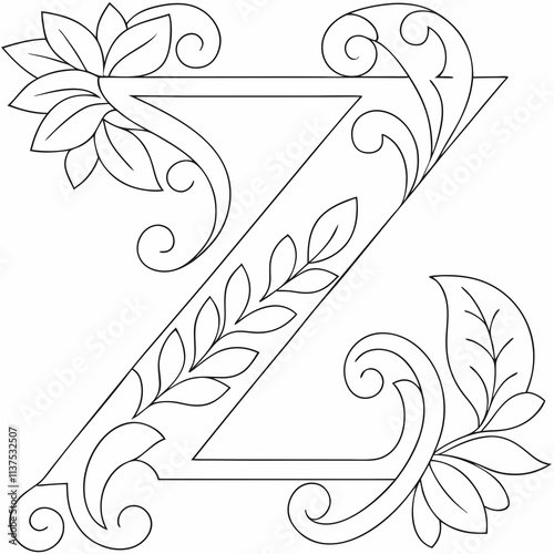 Elegant floral alphabet A-Z featuring intricate botanical patterns and monochrome line art