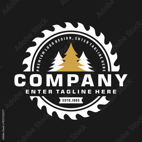 saw blade vector design,carpentry tool logo design,badge,professional carpentry logo,vintage,background