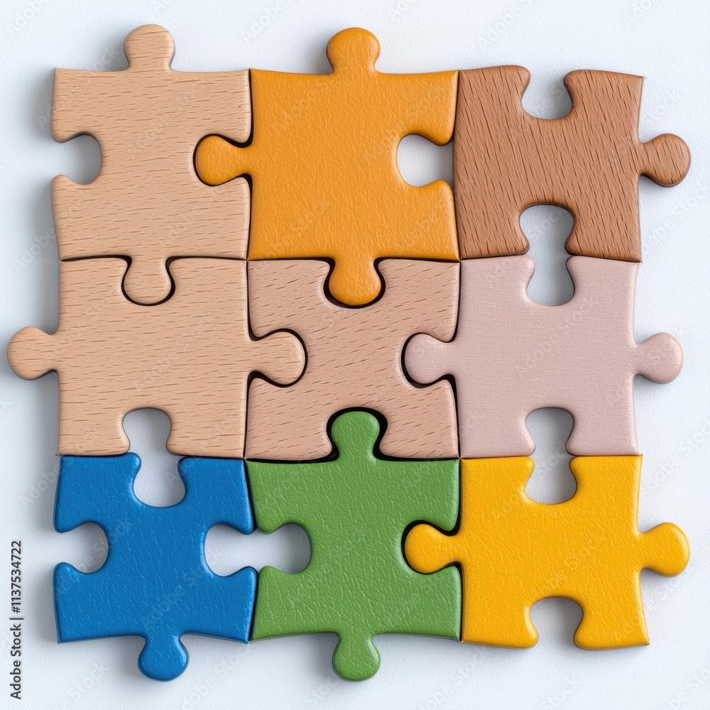 A photostock of abstract puzzle pieces in vibrant shades, scattered on a clean white background, creative and colorful, High Quality A photostock of abstract puzzle pieces in vibrant shades, scattered on a clean white background, creative and colorful, High Quality