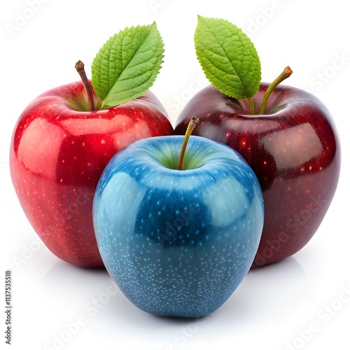 Fresh apple with leaf ,a blue apple fruit isolated on white background
 photo