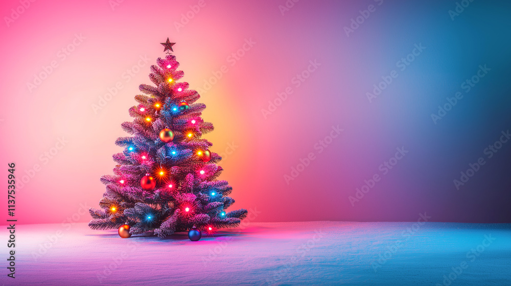 A Christmas tree made of colorful neon lights with a star on top, set against a background of warm and soft colors, in the spirit of the New Year A Christmas tree made of colorful neon lights with a star on top, set against a background of warm and soft colors, in the spirit of the New Year