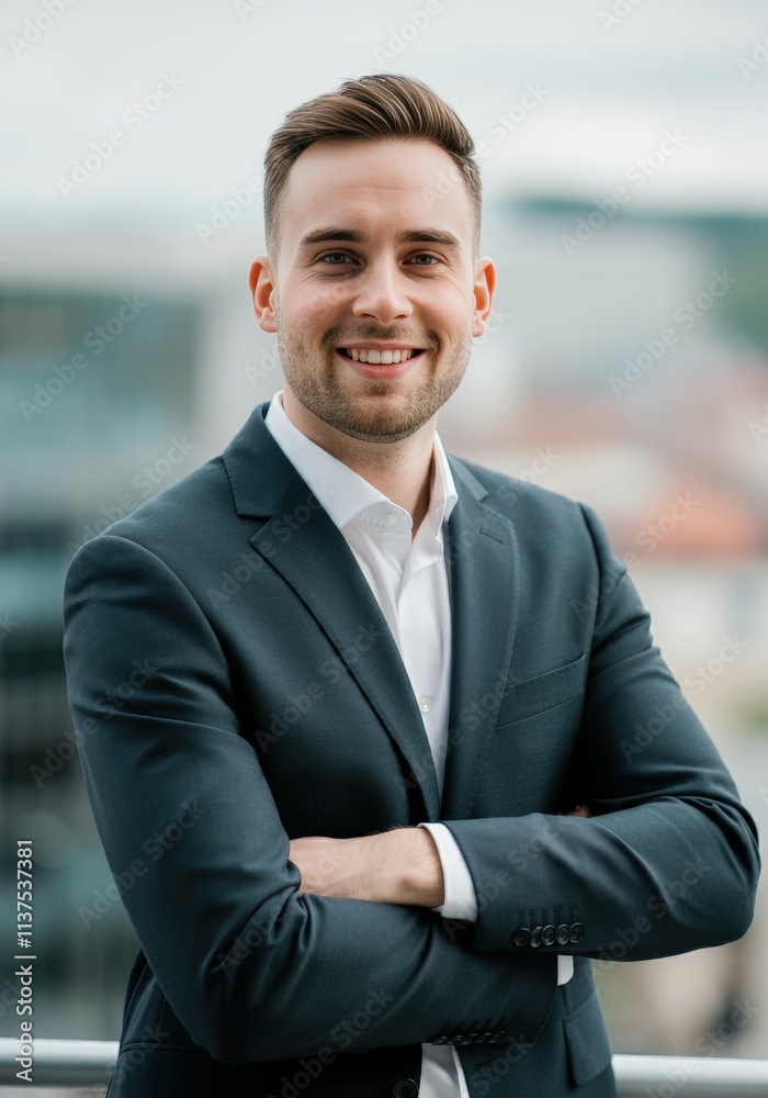 Portrait of a young smiling businessman with arms crossed. Portrait of a young smiling businessman with arms crossed.