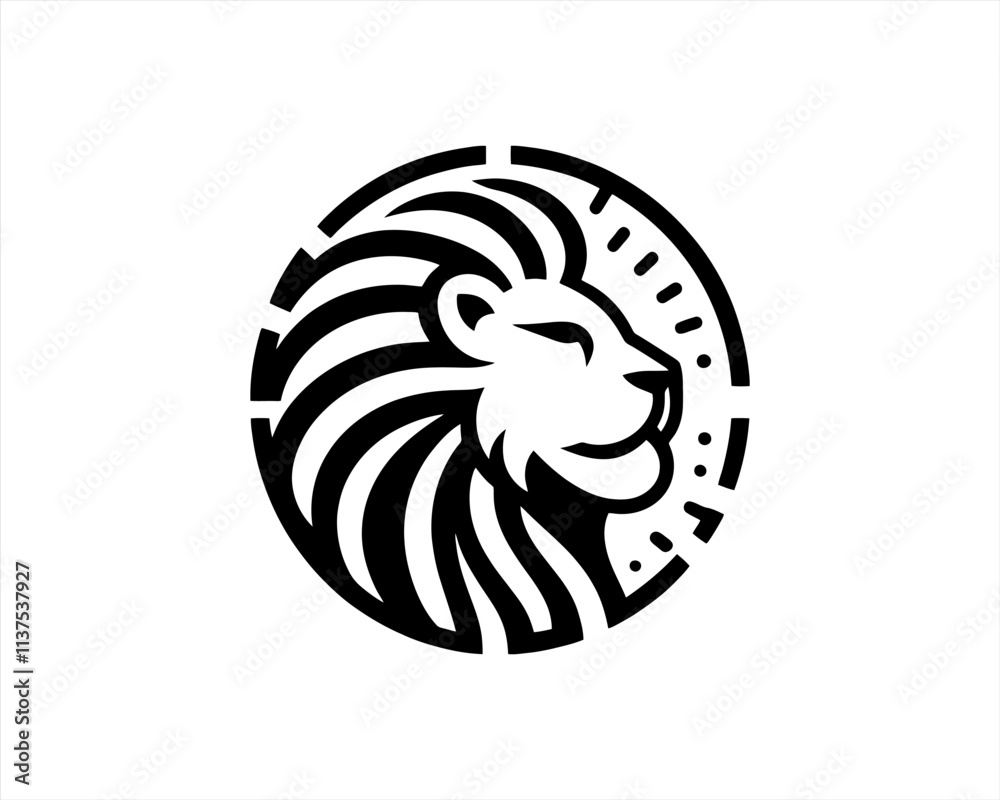 Naklejka premium Lion Logo Design Vector Template. Lion Head Logo Icon Vector illustration. Black and white Lion head vector illustration.