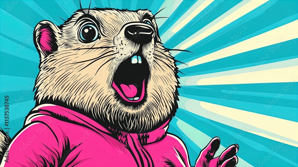 Fototapeta premium adorable groundhog illustration for february 2nd – perfect for a fun calendar page or as a whimsical poster to brighten up your sports room decor!