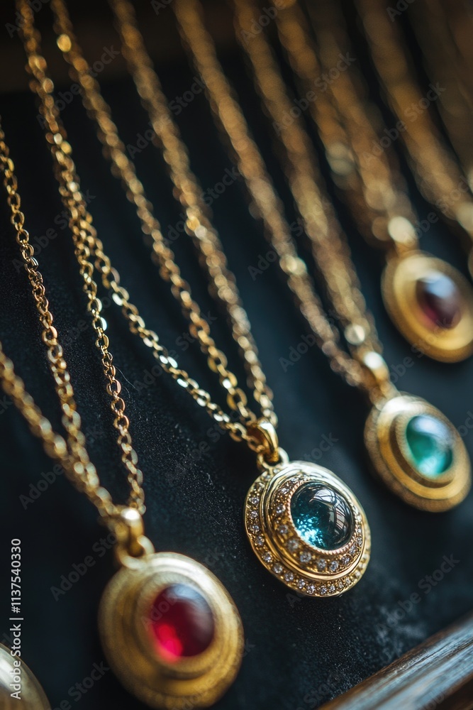 Fototapeta premium Close-up of necklaces on table