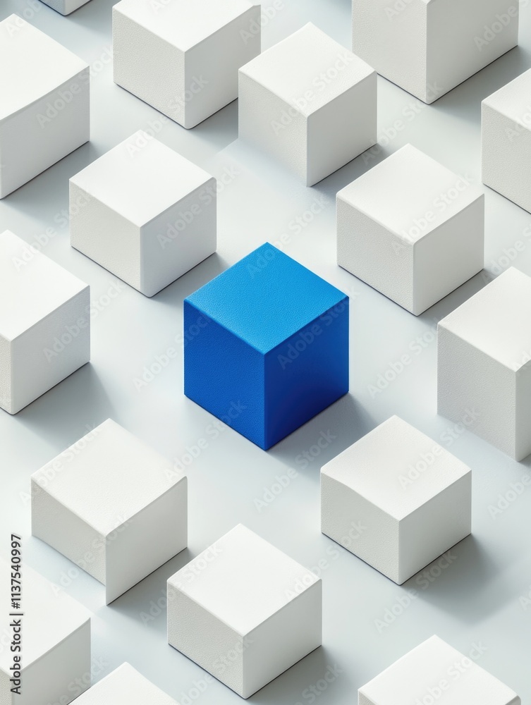 Single Blue Cube Among White Cubes Single Blue Cube Among White Cubes