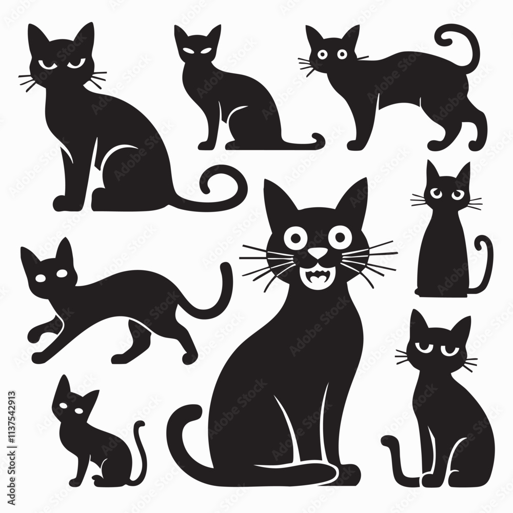 set of cats silhouettes set of cats silhouettes
