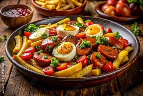 Low Light Photography: Colombian Salchipapas with Quail Eggs - Delicious Night Food