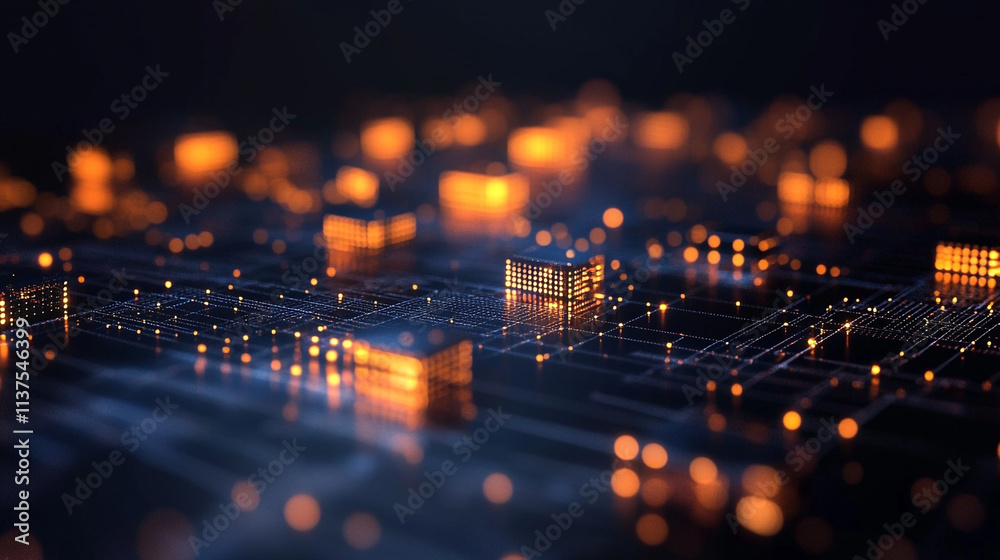 Obraz premium Close-up of a star map with a glowing path indicating a journey through time, Abstract world map with glowing lines light technology
