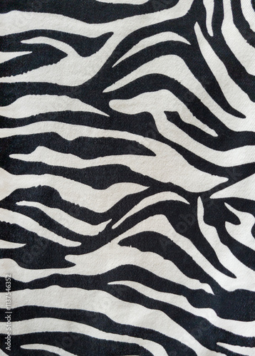 Black and white zebra-style fabric, photographed close-up, prominent texture. Background