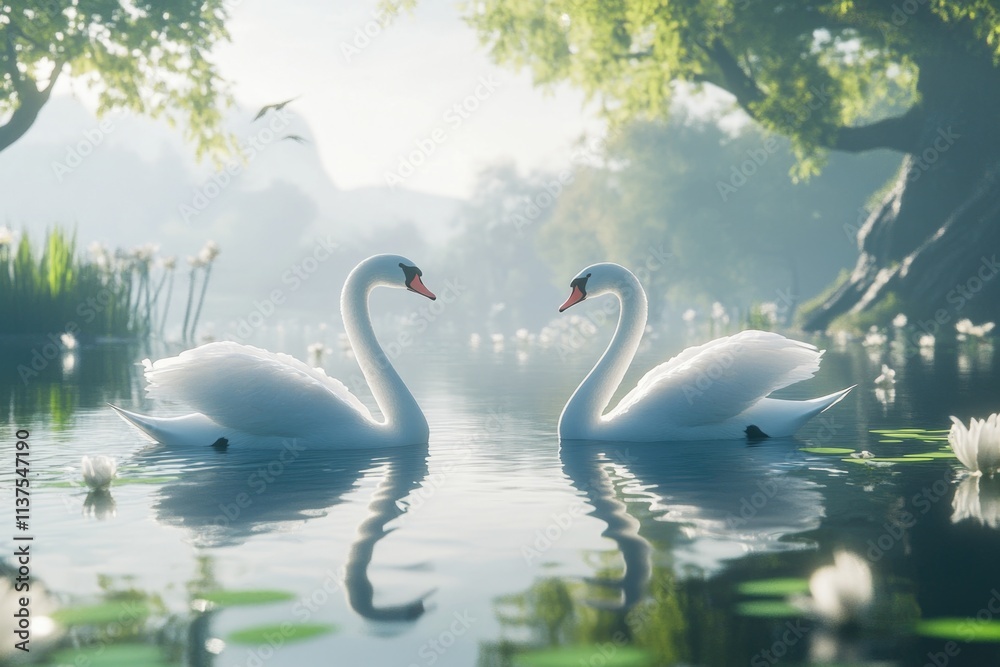 White swans swimming in lake White swans swimming in lake