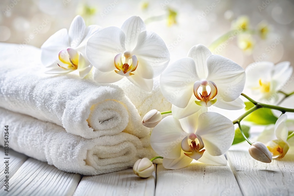 Luxurious Spa Towels, White Orchids, Relaxing Bathroom, Fresh Linen, Clean Towels, White Flowers, Soft Towels, Hotel Towels, Bath Towels, Spa Day Luxurious Spa Towels, White Orchids, Relaxing Bathroom, Fresh Linen, Clean Towels, White Flowers, Soft Towels, Hotel Towels, Bath Towels, Spa Day