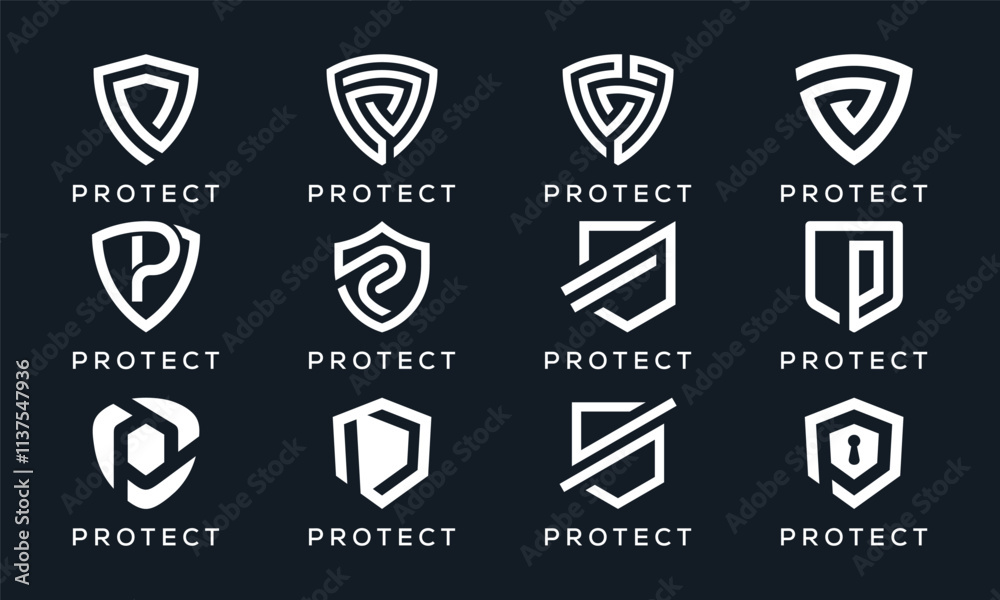 collection of letter P shield secure guard protect logo design collection of letter P shield secure guard protect logo design