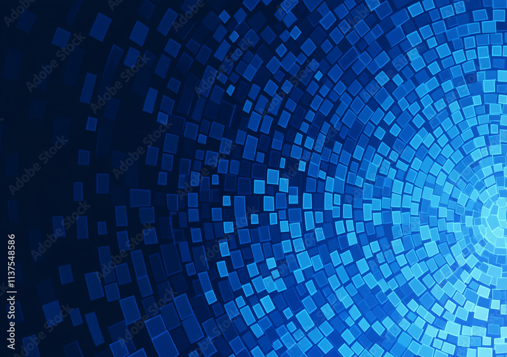 Vivid abstract blue design featuring circular gradient of squares, creating dynamic and modern visual effect. Perfect for backgrounds or digital art projects Vivid abstract blue design featuring circular gradient of squares, creating dynamic and modern visual effect. Perfect for backgrounds or digital art projects