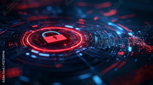 Cybersecurity event digital lock security concept virtual environment abstract viewpoint technology focus for future protection