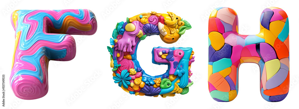 Colorful 3D Letters F G H Design Isolated on Transparent Background Colorful 3D Letters F G H Design Isolated on Transparent Background
