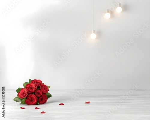 Romantic red roses with candles and a gift box for a celebration or special occasion