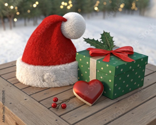 Christmas tree with gift boxes, ornaments, and festive decorations on a rustic wooden background, ready for the holiday season