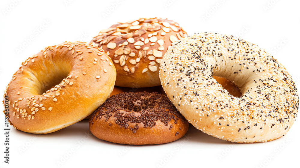 Fresh bagels with sesame seeds isolated on white background Fresh bagels with sesame seeds isolated on white background