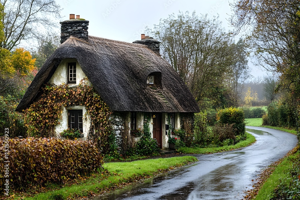 Fototapeta premium Traditional village house with thatched roof