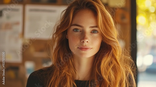 Wallpaper Mural A woman with red hair and blue eyes is smiling at the camera Torontodigital.ca