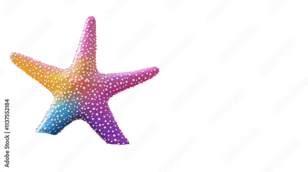 Colorful starfish with a gradient pattern against a transparent background showcasing underwater beauty. Colorful starfish with a gradient pattern against a transparent background showcasing underwater beauty.