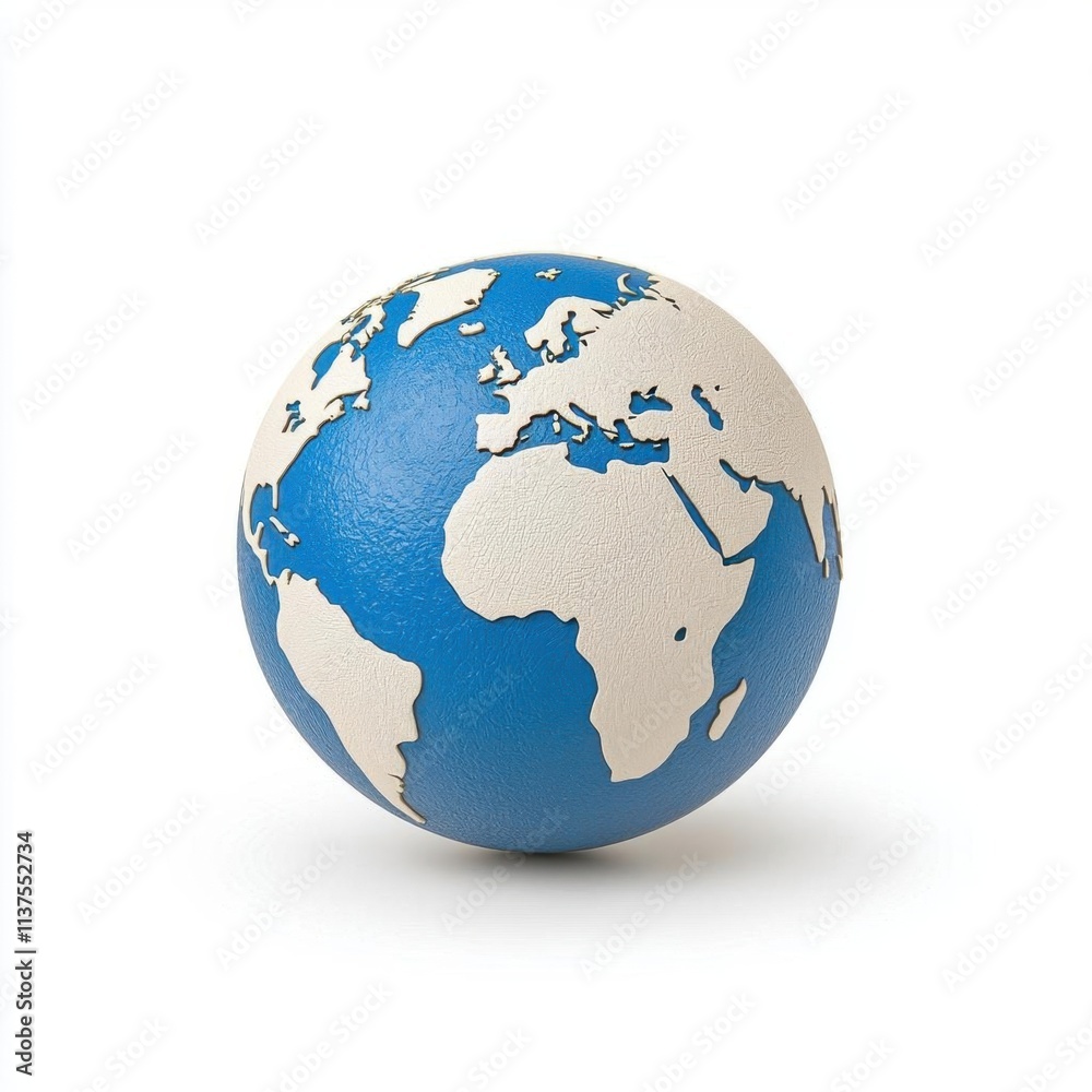 Fototapeta premium A photostock of a realistic Earth globe with detailed continents, isolated on a clean white background, symbolic and educational, High Quality