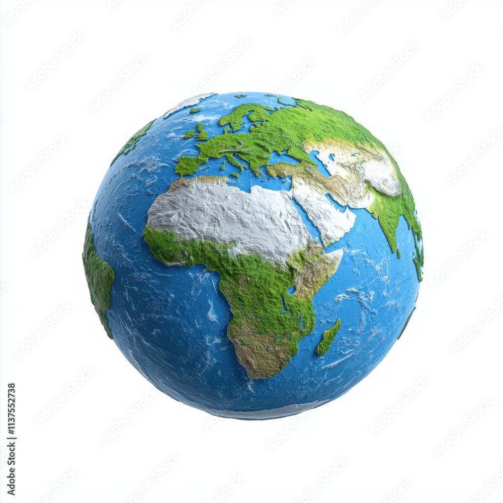 A photostock of a realistic Earth globe with detailed continents, isolated on a clean white background, symbolic and educational, High Quality A photostock of a realistic Earth globe with detailed continents, isolated on a clean white background, symbolic and educational, High Quality