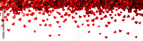 Rain of small red paper hearts isolated on PNG  background