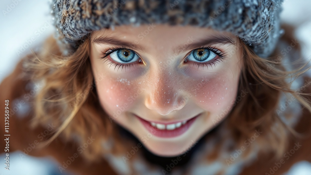Child in winter clothes with reflective mood enjoying snow Child in winter clothes with reflective mood enjoying snow