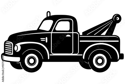 Modern Tow Truck Silhouette Vector.