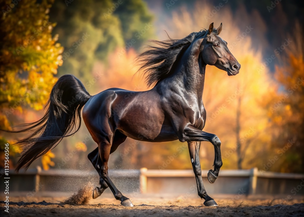 Majestic Black Arabian Horse Slow Motion Walk - Rule of Thirds Photography Majestic Black Arabian Horse Slow Motion Walk - Rule of Thirds Photography