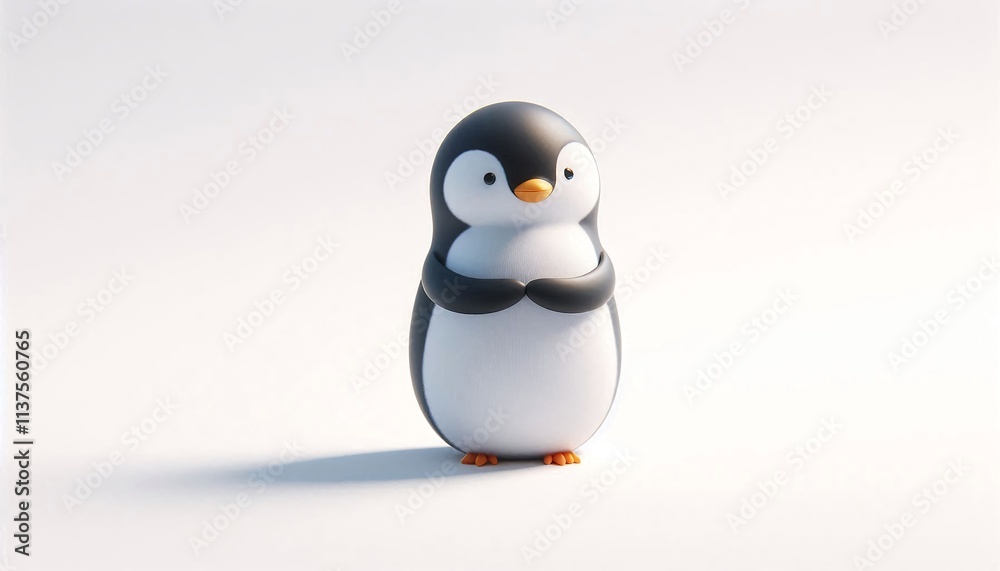 Obraz premium Penguin Standing on White Background, Embracing Minimalism with Curious Expression