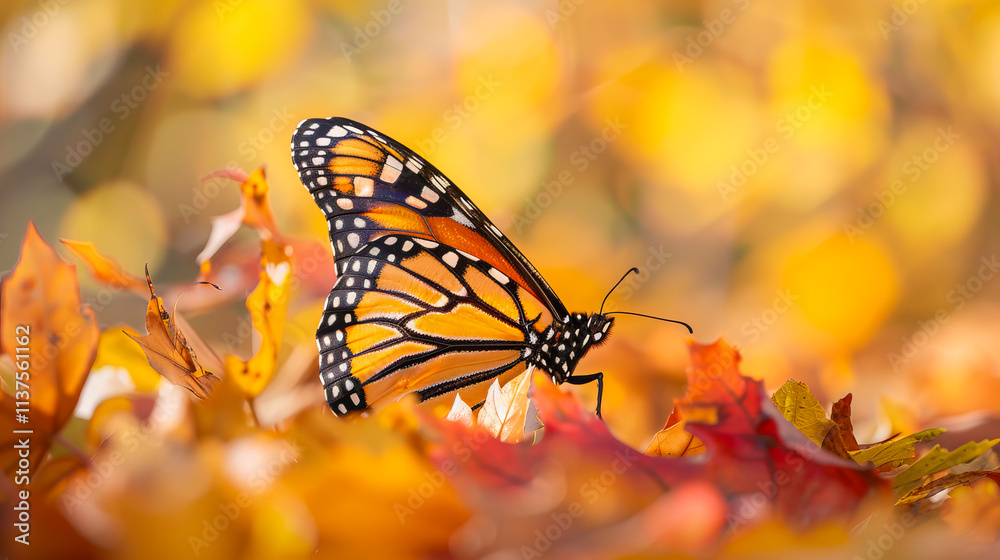 Obraz premium A beautiful photo of a colorful butterfly resting against a natural landscape, perfect as a banner background for a cover or social media design.