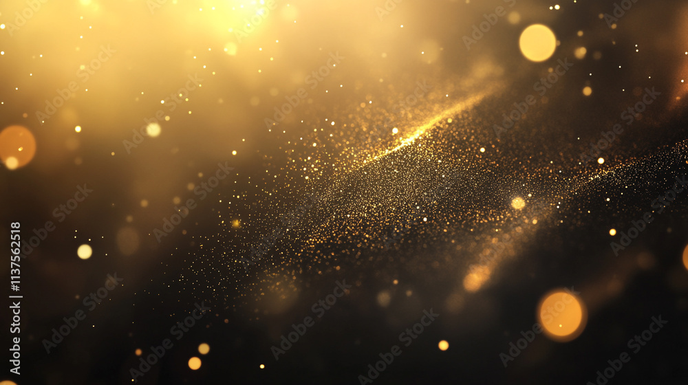 Obraz premium Aged Film Frame, Dust Particles And Grain Evident, Abstract background with golden bokeh lights and dust particles on a black background.