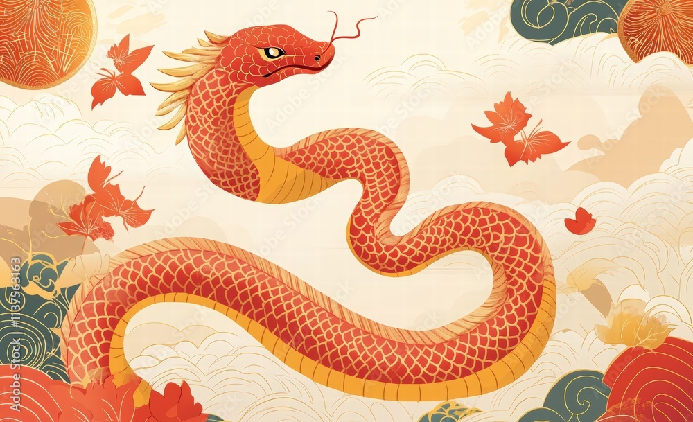 Cute Chinese New Year snake banner template with text 2025 and space for your message. Greeting card template for party decoration. Illustration of the Year of the Snake. Cute Chinese New Year snake banner template with text 2025 and space for your message. Greeting card template for party decoration. Illustration of the Year of the Snake.