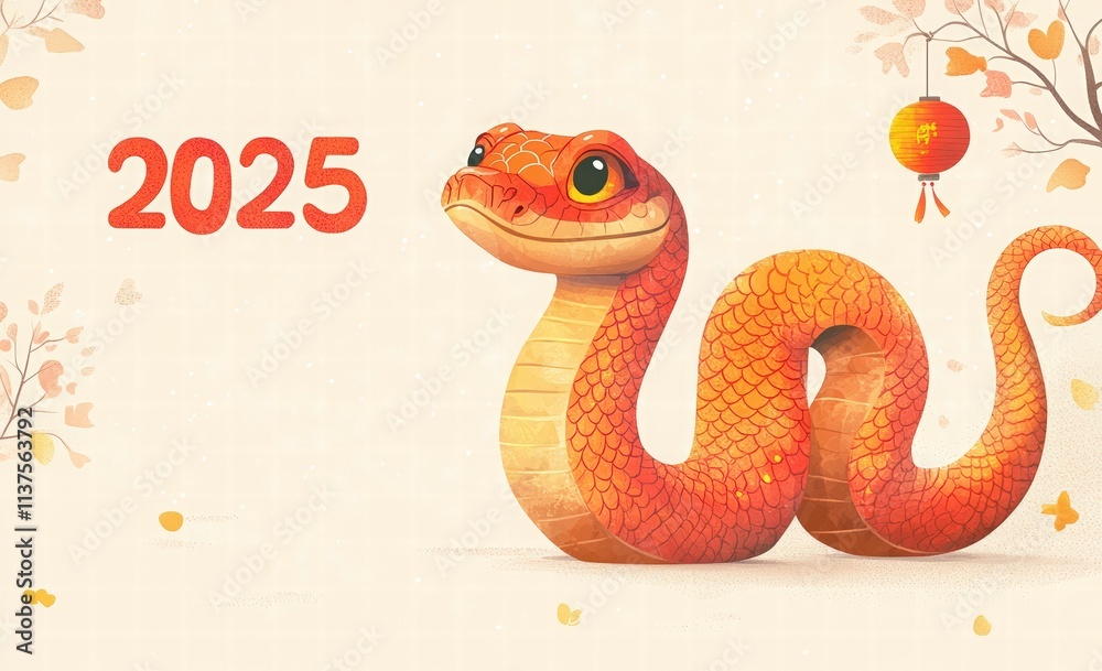 Cute Chinese New Year snake banner template with text 2025 and space for your message. Greeting card template for party decoration. Illustration of the Year of the Snake. Cute Chinese New Year snake banner template with text 2025 and space for your message. Greeting card template for party decoration. Illustration of the Year of the Snake.
