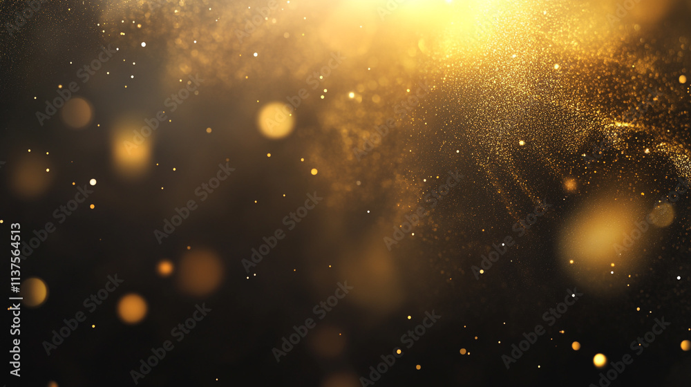 Obraz premium background of abstract glitter lights. gold and black. de focused. banner, Dust sparks and golden stars shine with special light. Vector sparks on black background.