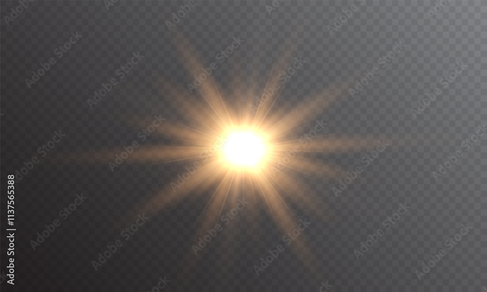 Yellow star flashed with sparkles sun isolated on white background. Soft glow without departing rays, sunlight with lens flare effect. PNG vector light effect. Yellow star flashed with sparkles sun isolated on white background. Soft glow without departing rays, sunlight with lens flare effect. PNG vector light effect.