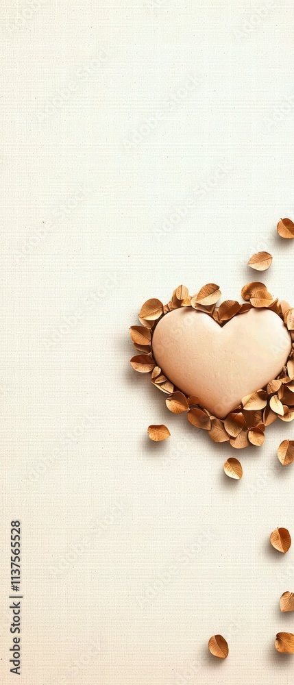 Beige Heart Surrounded by Autumn Leaves Beige Heart Surrounded by Autumn Leaves